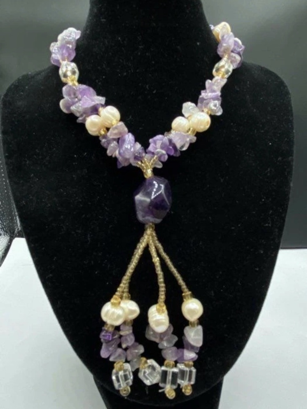 Purple & Pearl Beaded Necklace